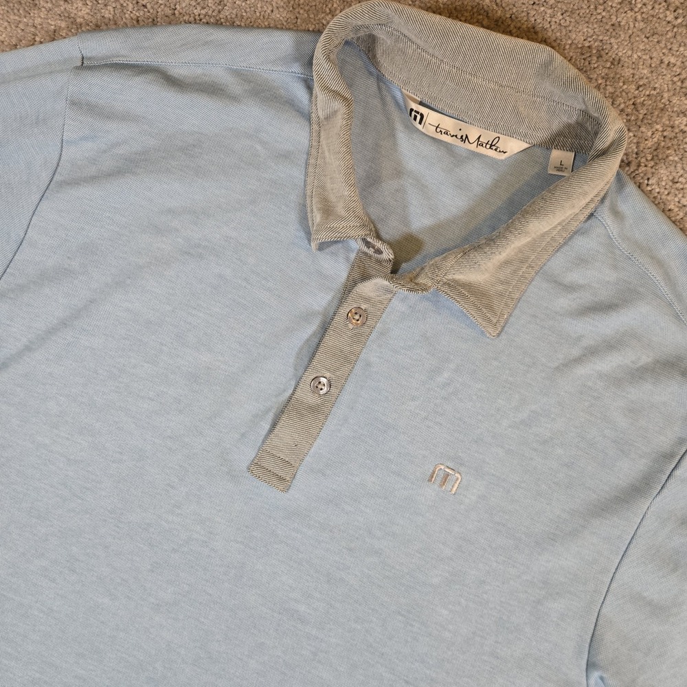 Travis Mathew Mens Light Blue Short Sleeve Polo Size Large